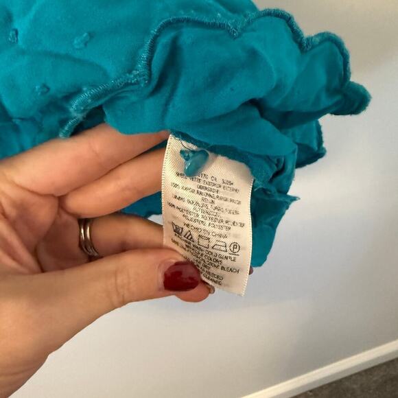Anthropologie Maeve Turquoise Scalloped Edge Top Blouse Size 12 - Picture 3 of 5